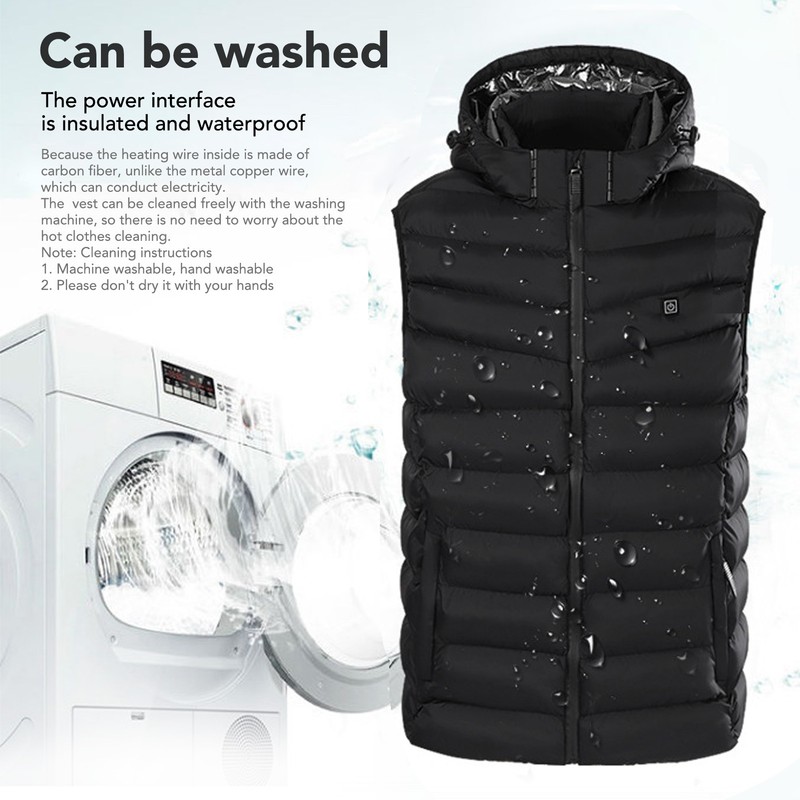 Heated Vest Three Level Temperature Adjustment Waterproof Black Electric Heating