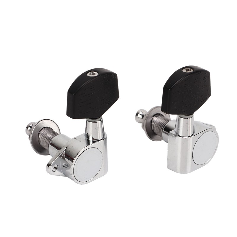 6 Pcs Guitar Tuning Pegs 3L3R Metal Body Black Wood
