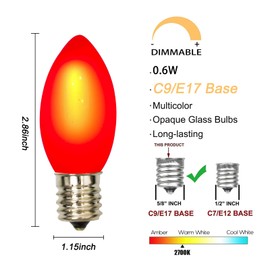 GOOTHY 25 Pack Multicolor C9 Led Christmas Light Bulbs, C9 Replacement Bulbs for Christmas Outdoor String Lights, E17 Base LED Bulbs, 0.6W Ceramic Led Night Light Bulb, 2700K Warm White -Multicolor