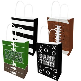 SUNDIDIY Football Party Paper Gift Bags with Handles, 4 Styles Party Favor Bags for Football Birthday Party Decorations, Goody Bags Candy Gift Bags for Football Touchdown Game Time Party Supplies