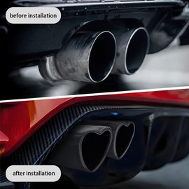 OtpOutopa Dual Exhaust Tip 2.5 inch Inlet, Universal Car Exhaust Pipe Modification Tail Throat Tail Pipe Stainless Steel Muffler Tip, Adjustable Heart Shaped Car Decoration (Straight,Matte Black)