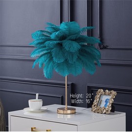 LINCWONZ Ostrich Feather Lamp Pink Talbe Lamps for Girls Bedroom Funky Unique Cute Bed Side Nightstand Gold Desk Light