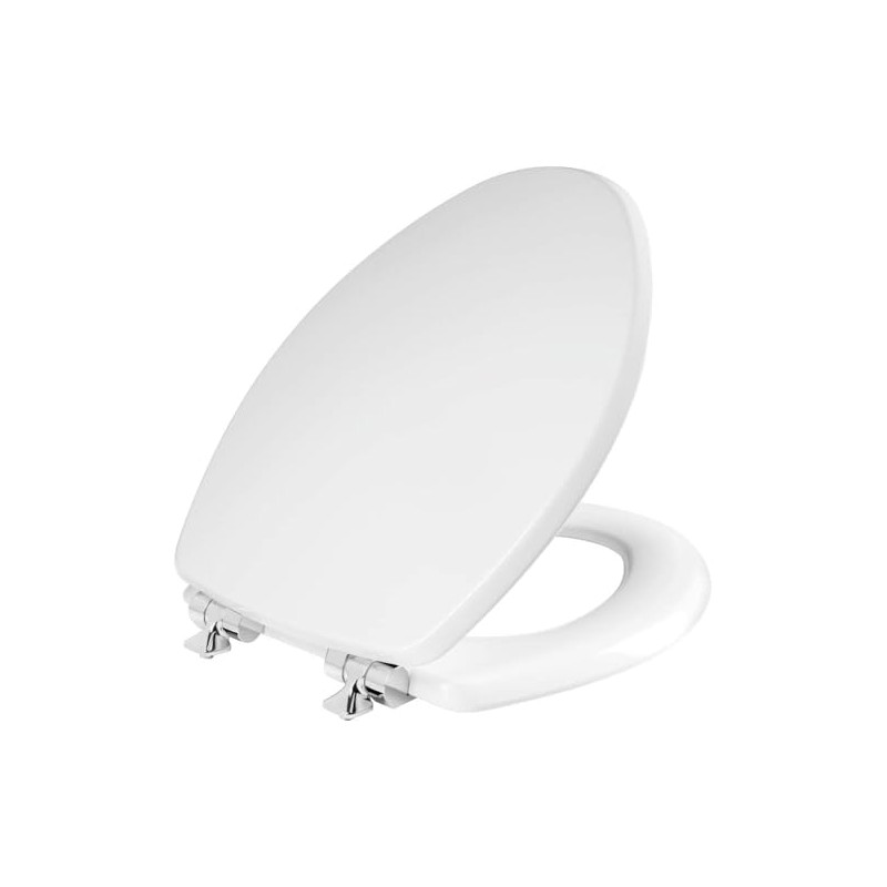 Plexon Toilet Seat with Chrome Hinges, Slow Close Wood Seat,