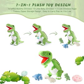 corgi butt Dinosaur Plush Toys - 23.6''Dinosaur Stuffed with 3 Cute Babies in Zippered Belly - Soft Animal Stuffed Dino Plushie (Dinosaur)