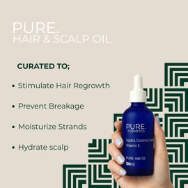 PURE. Scalp & Hair Growth Oil – Repair Treatment with Castor, Jojoba, Coconut & Vitamin E – Hot Oil Hair Treatment for Dry Scalp & Prevents Loss, Perfect for Men and Women – Vegan 100 ML