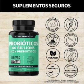 Probioticos 60 Billion Ufc + Prebióticos (prebiotic)| 13 Cepas | Tecnología De Microencapsulación 4 Capas - Vegano - Fibra - Vitaminas Mujer / Hombre - Flora -60 Cápsulas