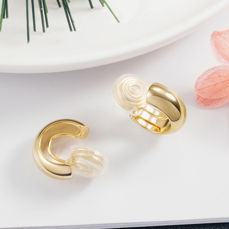 HAISWET Clip On Hoop Chunky Minimalist Small Earrings For Women