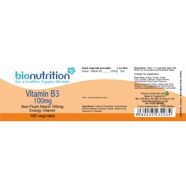 Bio Nutrition Vitamin B3 100mg : Energy and Performance Vitamin : 100 vegi-tabs