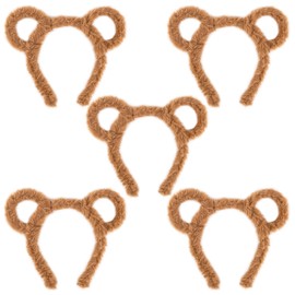 Framendino, 5 Pack Chipmunk Ears Head Bands Mouse Ear Hair Band Fuzzy Animal Headband Cute Hoop for Costume Party Brown