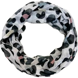 Jeamis Leopard Silk Loop Colour Gradient Spring Round Scarf Unisex Summer Autumn Lightweight Scarf Stole Silk Leo Animal, gray
