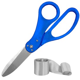 Big Grand Opening Kit - Giant 20 Inch Blue Ribbon Cutting Scissors Ceremonial Silver Satin Ribbon for Special Events Business Openings and Grand Opening Ceremonies