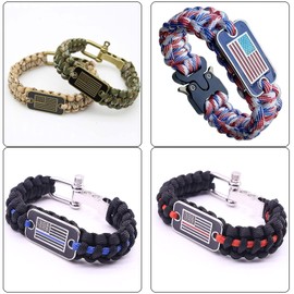 SU LIFE 12 Pcs US Flag Rectangular Paracord Bracelet Accessories or Shoe Shoelace Decoration Zinc Alloy Rectangle with Rounded Corners 2 Holes