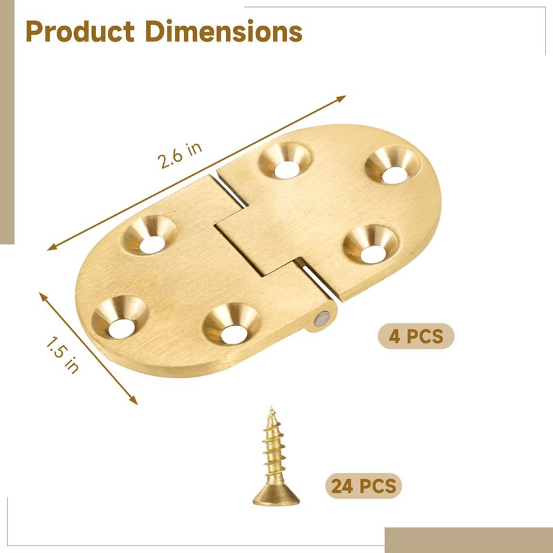 4 PCS 90 Degrees Folding Table Hinges, Brass Hinges with