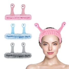 Face Wash Headband, Pack of 3 Snail Spa Hair Bands, Hair Band, Cosmetic Frog, Spa Headband for Make-Up, Beauty, Skin Care, Sports (Grey Pink Blue)