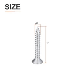DTGN 100Pcs #6x1" Flat Head Wood Screws, Carbon Steel Phillips Self Tapping Screws - Good for Woodworking, Furniture - Silver