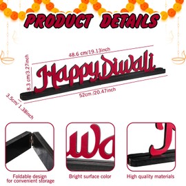 Amyhill 19 Inch Happy Diwali Table Decor Diwali Letter Wooden Tabletop Centerpiece Indian Deepawali Decoration Sign for Home Office Party Decorations