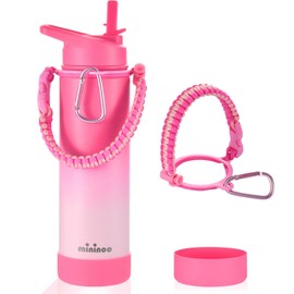 mininoo Insulated Stainless Steel Water Bottle with Straw and Lid for Sports, 24 oz, Sweet Peach