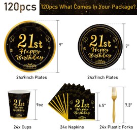 120Pcs 60th Birthday Party Supplies Plates Napkins Cups Forks Tableware Set Gold Black Happy 60th Birthday Themed Disposable Tableware Decoration Serves 24 Guests for Women Men 60 Years