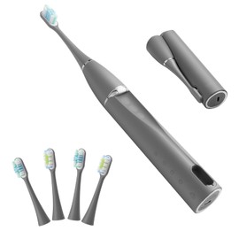 AIDBYIOT Folding Electric Toothbrush Grey Sonic Electric Toothbrush Travel Rechargeable Portable.Handle Equipped with a UVLED Sterilization Self Cleaning Chamber. 4 Brush Heads.Black Gray.
