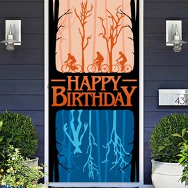 Weird Things Happy Birthday Banner Backdrop Photo Booth Props Flag Background Stranger Mysterious Eleven Things Theme Decor for Boy Movie Fans 1st Birthday Party Favors Supplies Decorations