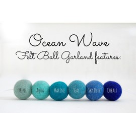 "Ocean Wave" Handmade Felt Ball Garland by Sheep Farm Felt- Blue Pom Pom Garland. 2.5 cm balls.