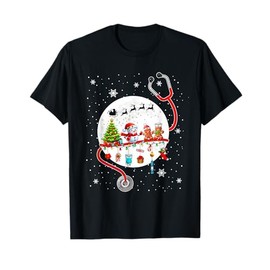 Gingerbread Nurse Snowman On Stethoscope Doctor Xmas Moon T-Shirt, black