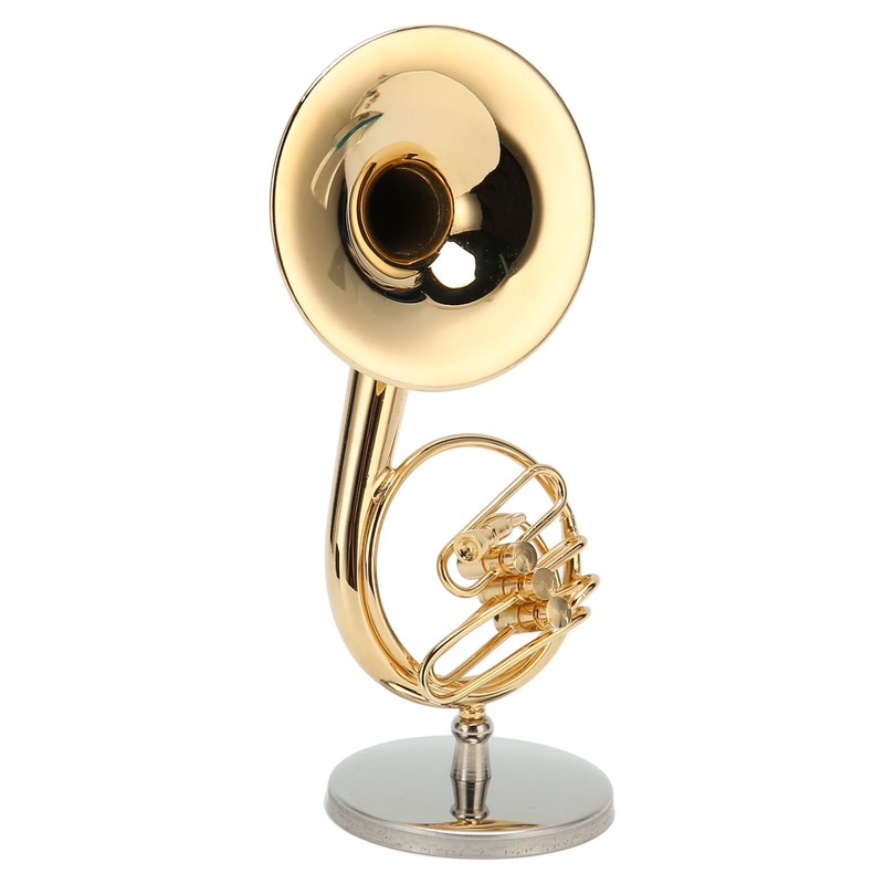 Miniature French Horn Model Brass Golden Stylish Exquisite Birthday Gift