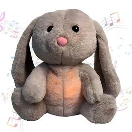 Ficlwigkis Anxiety Breathing Teddy Bunny,Soothing Breathing Rabbit,Anxiety Bear Anxiety Relief for Adults Kids Bunny with Calming Music & Soft Lights,Anxiety Plush Anxiety Relief Bunny (Brown)