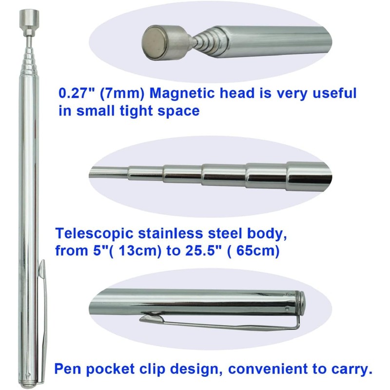 GUTIMORE Magnetic Pickup Tool set, 50g(4mm)&1.5LB, 28" Flexible and Telescopic