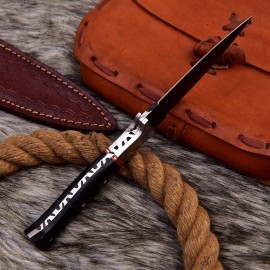 Damascus 9” D2 STEEL HUNTING DOUBLE EDGE FIXED BLADE DAGGER BOOT KNIFE  BULL HORN HANDLE