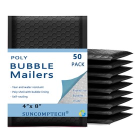 Suncomptech 4x8 inches Poly Bubble Mailers, Self Seal and Water Resistant Padded Shipping Bags (Usable 4x7 inches, Black, 50 Pieces)
