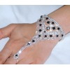 Crystal Black Onyx Crystal Rhinestone Bridal Bracelet Slave Cuff Attached