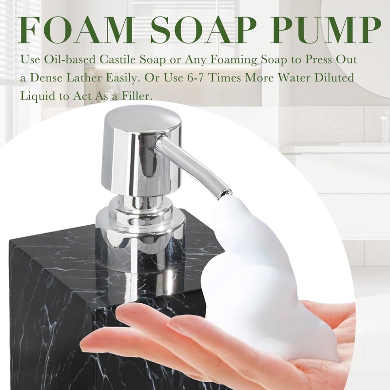 Marble Look Foaming Soap Dispenser, 16.9 oz Refillable Resin Hand