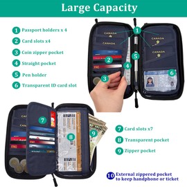 Passport Holder for Travel HADEEONG Grey Passport Travel Organizer Family Travel Document Organizer with RFID Blocking Passport Wallet Pouch for Men Women Airplane Cruise Travel Essentials