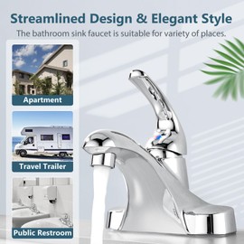 Aolemi Bathroom Faucets Arc 4 Inch Centerset Bathroom Sink Faucet Single Handle Vanity Faucet with Supply Lines,with Pop Up Drain Assembly,Polish Chrome
