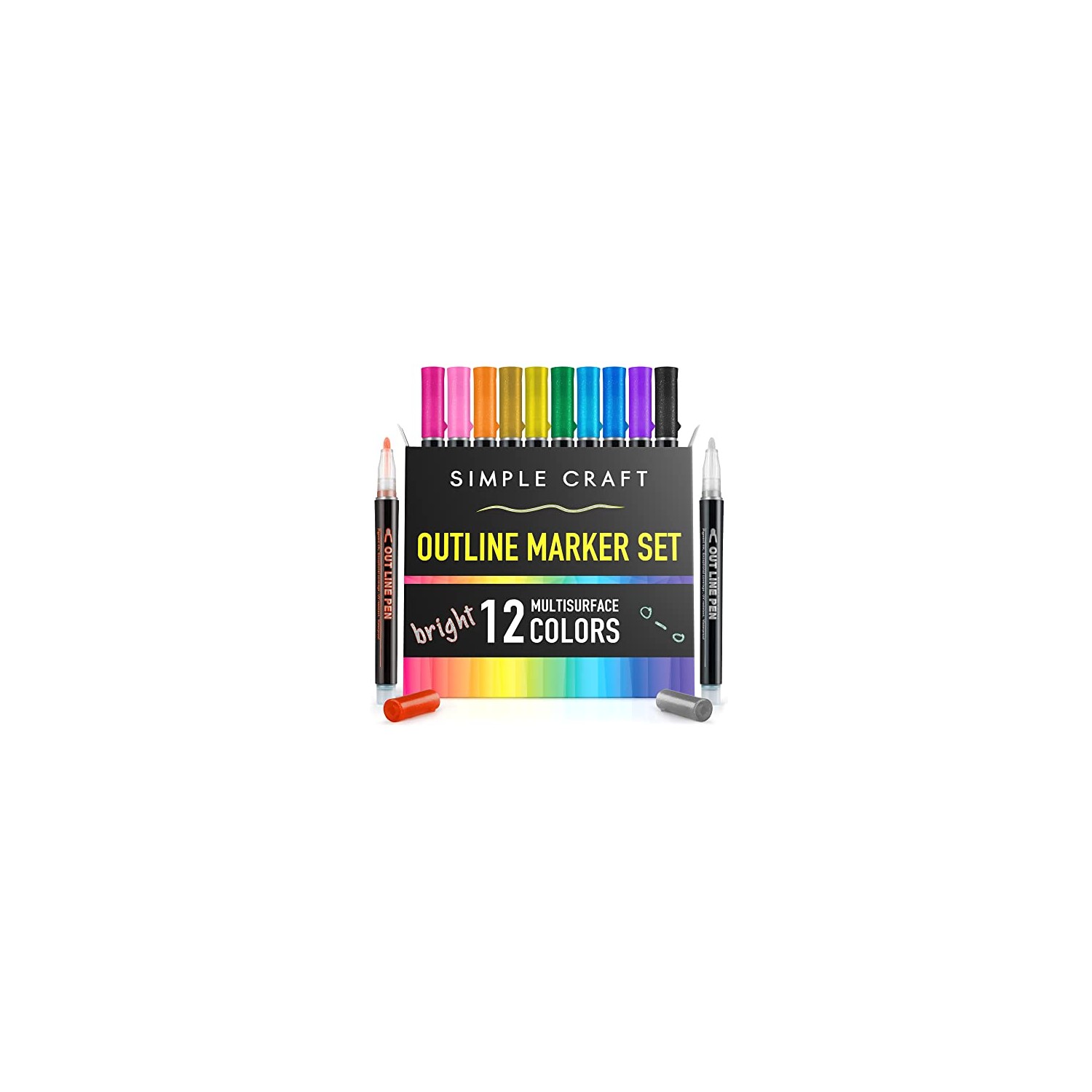Simple Craft Double Line Outline Pens - 12 Dual Colored Outline Markers ...