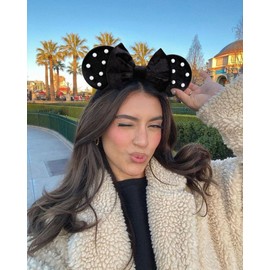 WOVOWOVO Mouse Ears Headbands for Women Black Bow Pearl Mouse Ear Headband Velvet Hairbands Christmas Birthdays Party Hair Accessories