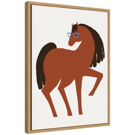 Kate and Laurel Farm Horse Framed Canvas Wall Art by Hannah Beisang 18 x 24 Sylvie Natural, Whimsical, Animals, Americana Art for Wall Decor, Living Room, Bedroom