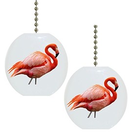 Set of 2 Beautiful Pink Flamingo Solid Ceramic Fan Pulls