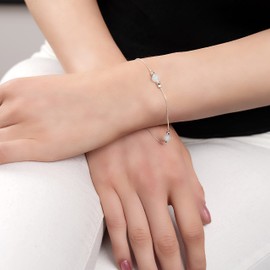 HENRYKA 925 Sterling Silver & Moonstone Gemstone Bracelet | Boho Style Snake Chain Beaded Bracelet | Summer Jewellery & Holiday Fashion Accessory for Teenage Girls & Women