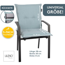 LILENO HOME Garden Chair Cushions in Aqua [Set of 1 - Low-Back] - Comfortable Loungers as Seat Cushions for Garden Furniture - Chair Cushion for Garden Chairs and Folding Chairs MAR