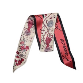 LumiSyne Skinny Silk Scarf Women Girls Slim Long Neckerchief Flower Print Letter Pattern Romantic Artistic Style Satin Ribbon Silk Cloth Tie Headdress Hair Scarf Handbag Grip Tape, Red vine