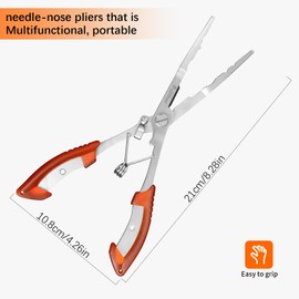 Pullther fishing Needle Nose Pliers Fishing,Fishing Pliers Hook Remover,Fishing Pliers Stainless Steel,Fishing Pliers Kit with Lanyard,Braid Cutter Rustproof Fishing Multitool for Saltwater Freshwater