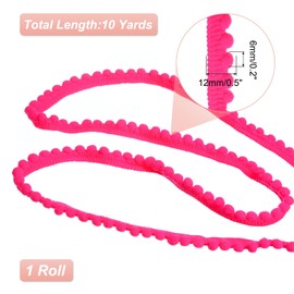 sourcing map 10 Yards Pom Pom Trim Ribbon, 0.5" Wide Fluorescent Pink Pom Pom Ball Fringe Trim Sewing Fringe Fabric Trim Ribbon for DIY Crafts Curtain Clothes Pillow Home Decoration
