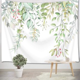 LB Green Leaf Tapestry Eucalyptus Leaves Tapestry Tropical Plant Watercolor Leaf Spring Botanical Floral Tapestry Wall Hanging for Bedroom Living Room Dorm Wall Art Home Decor 80x60 inch