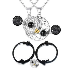 Kakonia 4 Pairs Couple Bracelet Chain Men Women Magnetic Necklace Sun/Moon Magnets Bracelet Set BFF Friendship Couple Couple Gifts, Metal