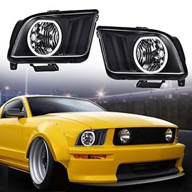 PIT66 LED Headlights, Compatible with 2005-2009 Ford Mustang Headlamp Assembly Driver & Passenger Side, Clear Lens Black Housing
