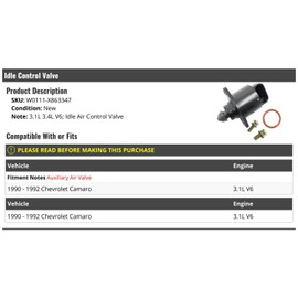 Marketplace Auto Parts - Idle Control Valve - Compatible with 1990-1992 Chevy Camaro 3.1L V6