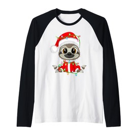 Funny Sloth Christmas Lights Santa Costume Cute Animal Xmas Raglan Baseball Tee
