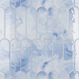 VaryPaper 20 Sheets Cream Blue Backsplash Tile Peel and Stick Long Fish Scale Back Splash Stick on Tiles for Kitchen Bathroom Tiles Waterproof Self Adhesive Backsplash Sticky Tiles for Walls 12''x12''